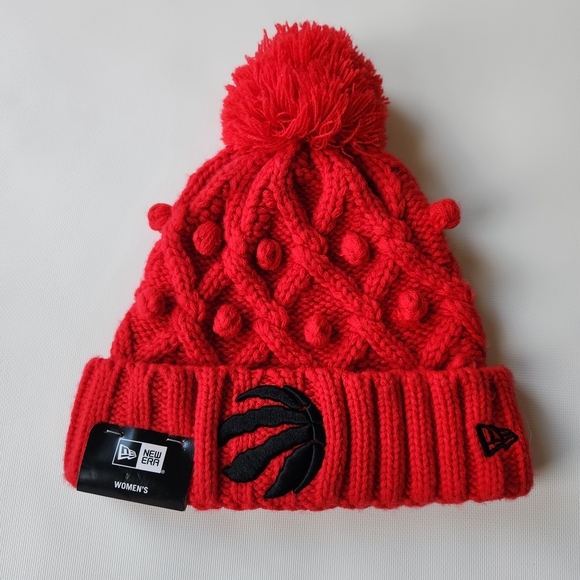 New Era Other - Red Cable Knit Pom-Pom Beanie with Logo New Era Toronto Raptors NWT